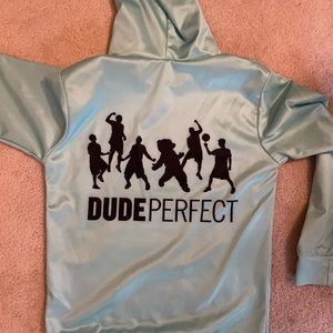 Dude Perfect teal hoodie sweatshirt. Black screen print. Size M.